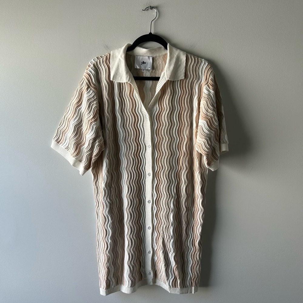 Yllw beige and white crochet knit dress
